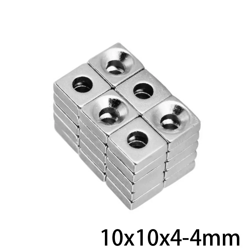  10 ~ 100PCS 10x10x4-4 mm дупка 4mm редки земни неодимови магнити зенкеровани мощен магнитен магнит 10x10x4-4 блок магнит 10 * 10 * 4