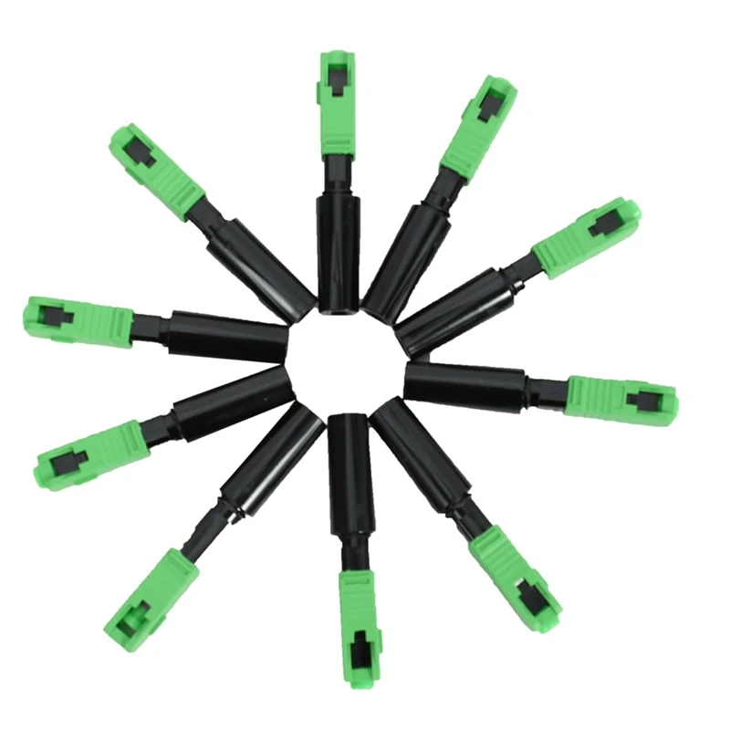 100Pcs Ftth вграден бърз конектор SC / APC зелен пластмасов оптичен конектор