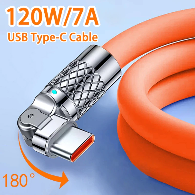 120W 7A бързо зареждане USB тип C кабел въртене лакът кабел за игра за Xiaomi Samsung телефон зарядно течен силикон USBC кабел