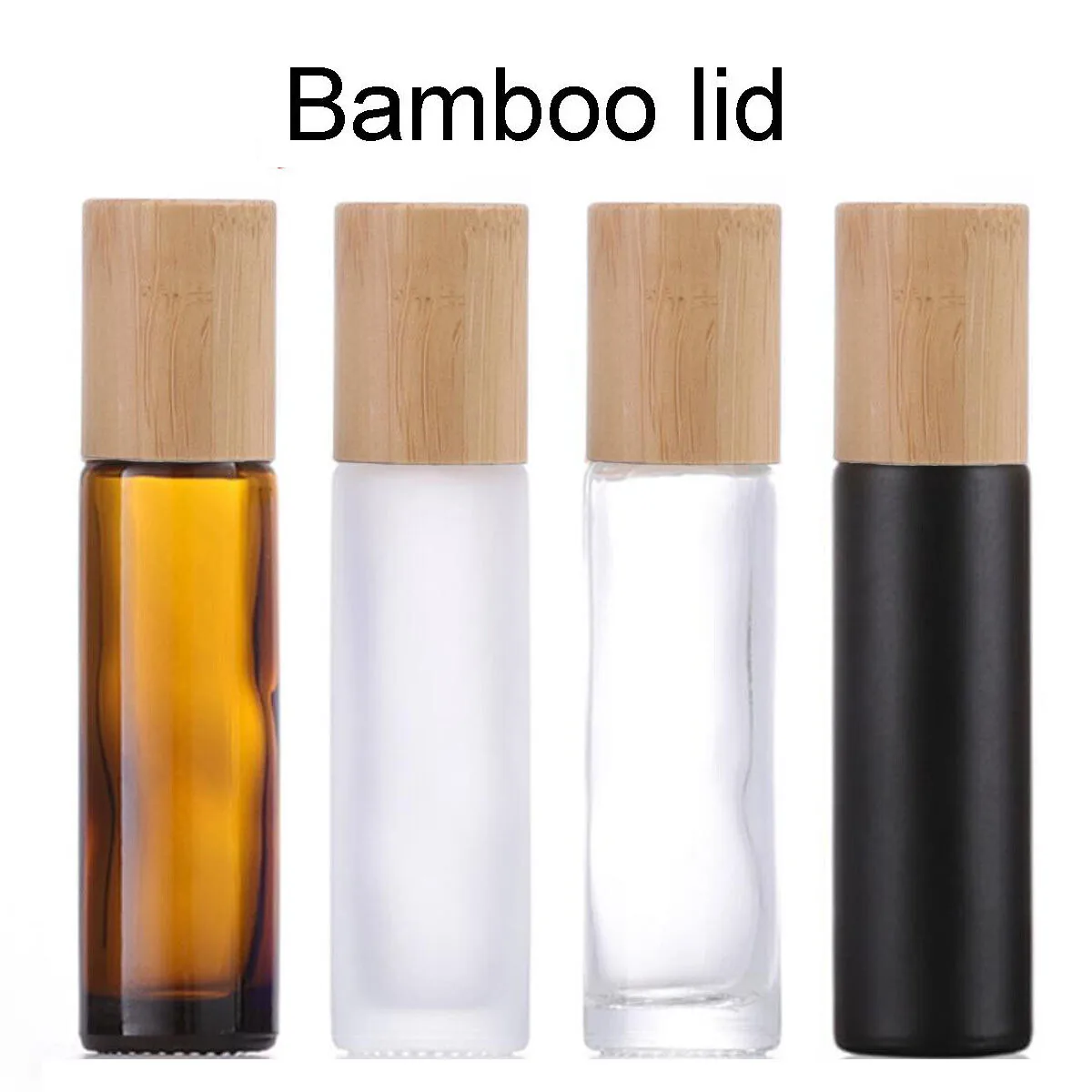 12X 24X 5ML 10ML стъклено етерично масло ролка на бутилки Естествен бамбук дърво капак парфюм флакони стомана ролкова топка за многократна употреба преносим