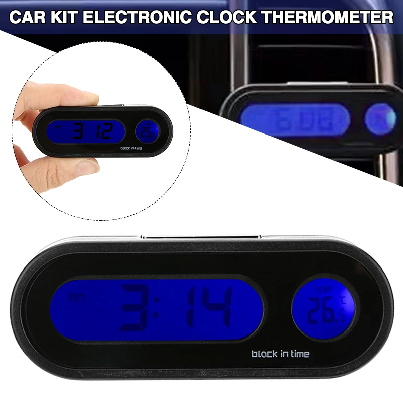 1pc Автомобилен електронен метър Термометър Многофункционален цифров LED часовник с висока яркост Универсални часовници за подсветка на превозни средства