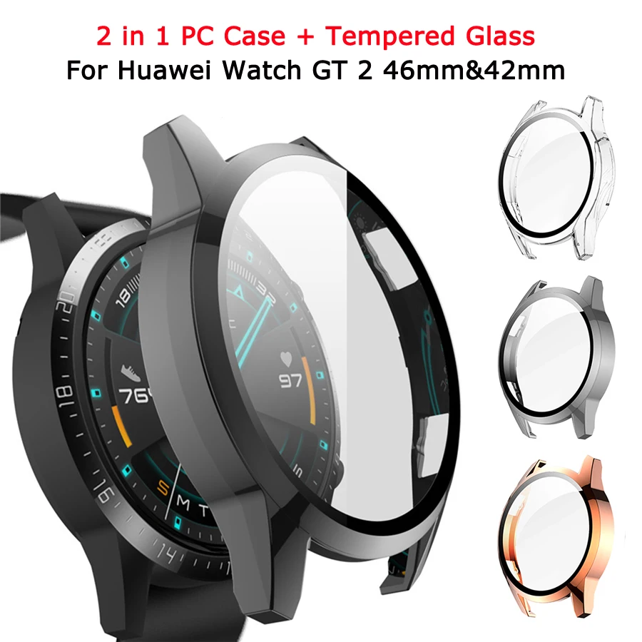 2 in1 покритие часовник случай капак + закалено стъкло екран протектор за Huawei Watch GT 2 46mm 42mm броня защитна обвивка аксесоар