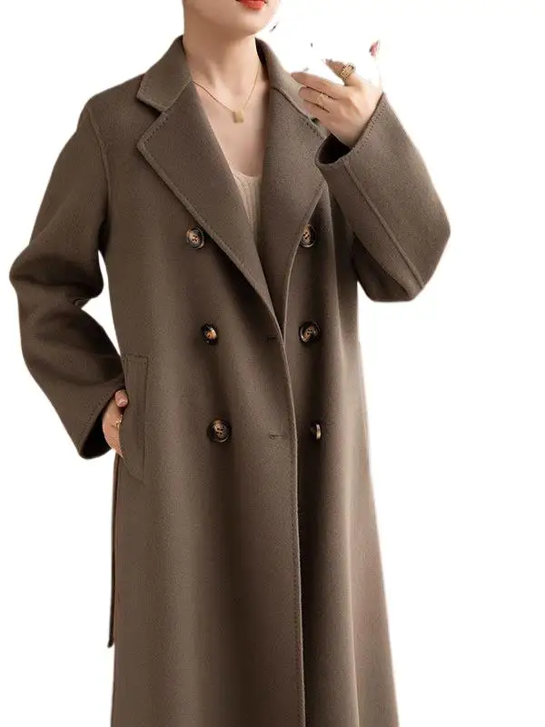 2023 Дамско зимно облекло Ново двустранно дамско кашмирено палто средно дълго вълнено палто