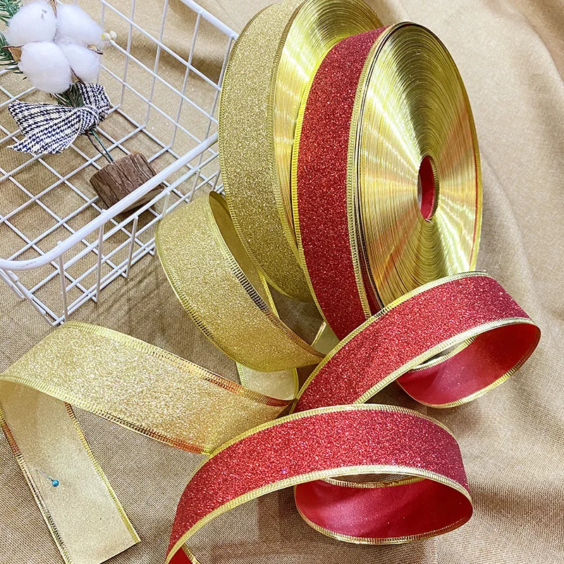 2M/Roll 50MM лъскава златна прахообразна панделка Коледно дърво декорация подаръци опаковки сгъваеми ръчно изработени DIY Коледа занаяти производство