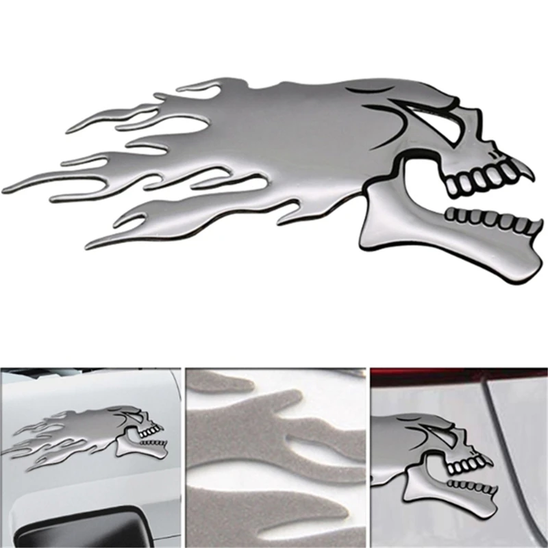 2Pcs/Pair 3D сребърен хром призрак череп главата авто мотоциклет кола стикер кола стайлинг декорация ваденки