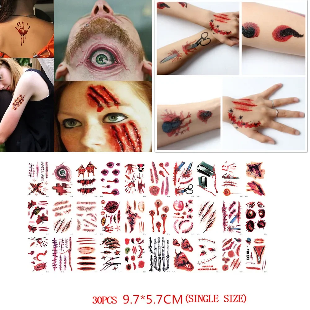 30PCS/комплект Хелоуин водоустойчиви временни татуировки за дама жени мъже 3d реалност вампир кръв белег дизайн стикер Начало декор