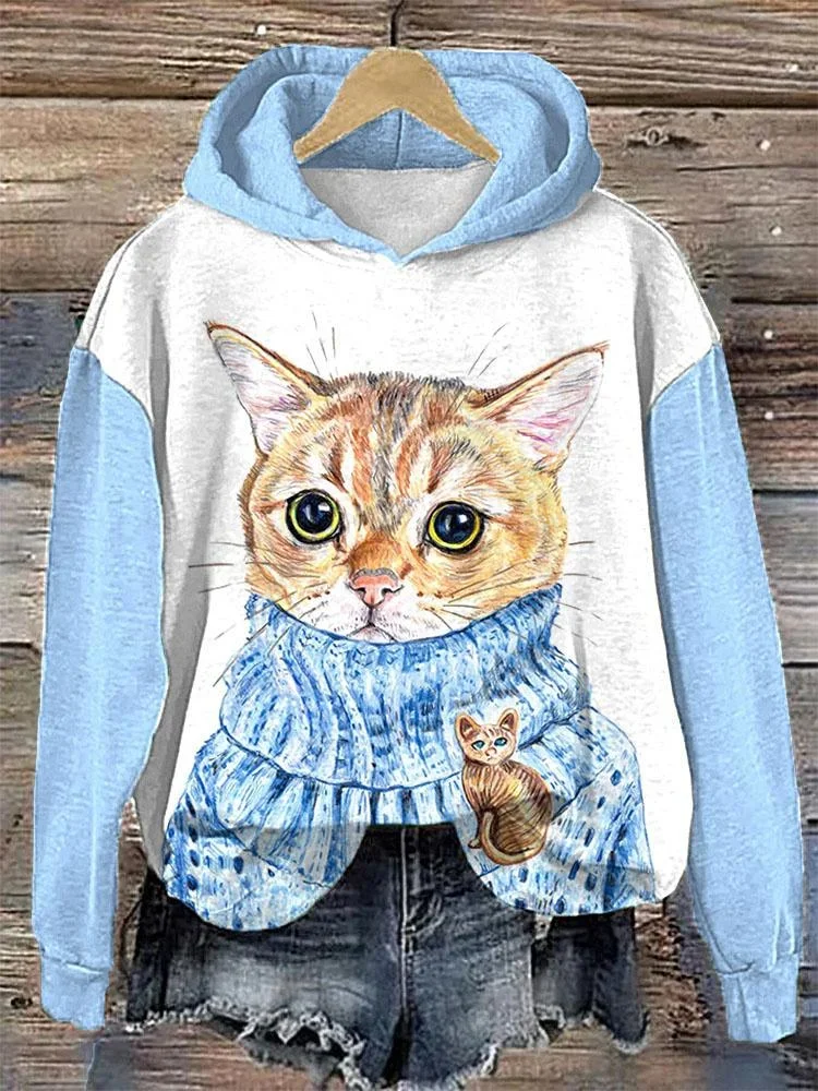 3d Kawaii котка суитчър качулки за жени есен дълъг ръкав топ мода случайни пуловер животински печат извънгабаритни женски дрехи