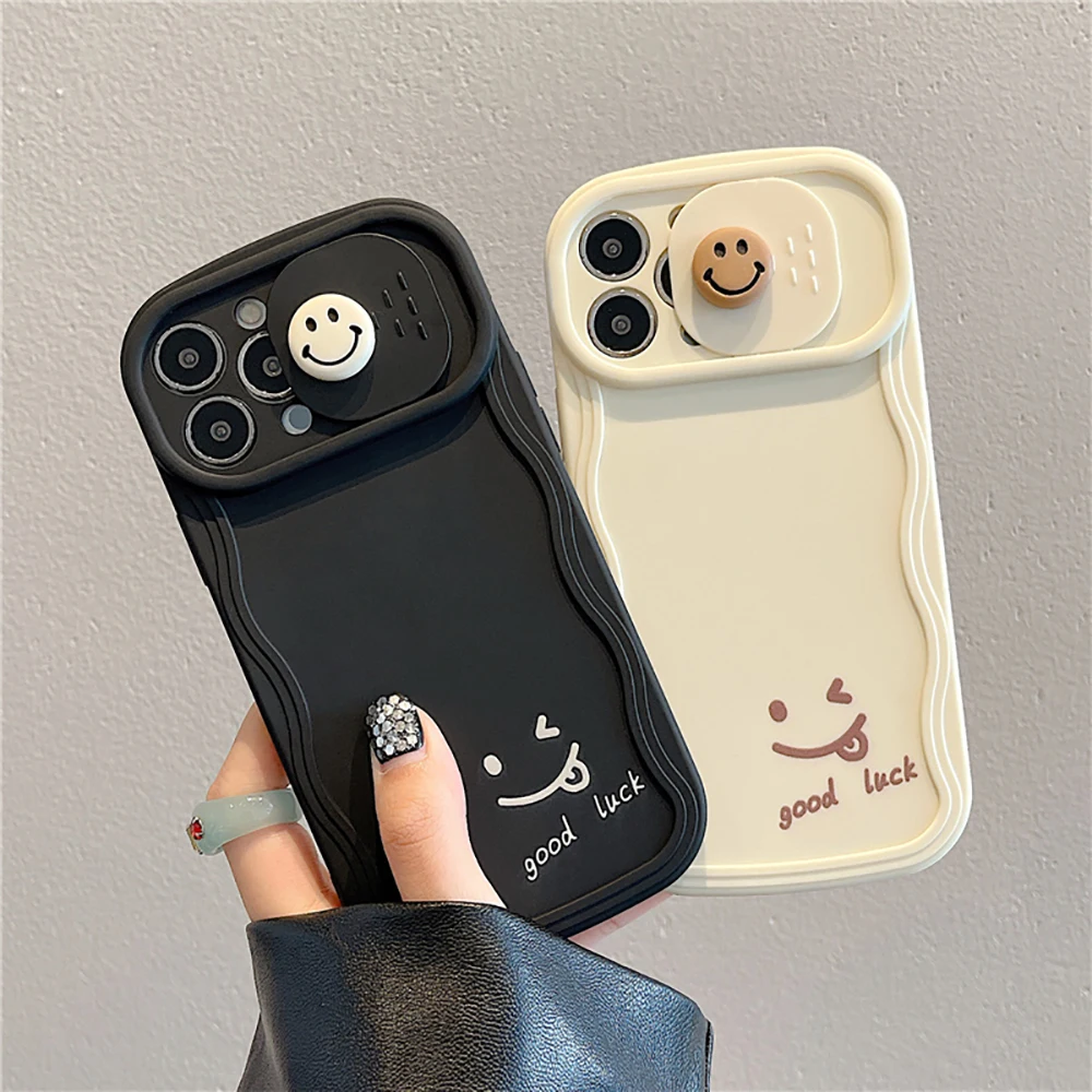 3D сладка усмивка камера защита карикатура телефон случай за iPhone 13 11 12 14 15 Pro Max мода удароустойчив прекрасен мек заден капак случай