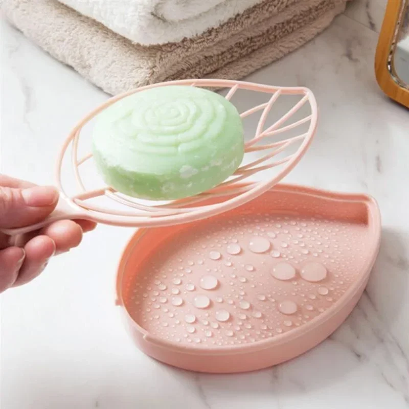 3PCS Листна форма сапунена тава с дренаж пластмасов държач за съхранение на сапун за душ баня кухня