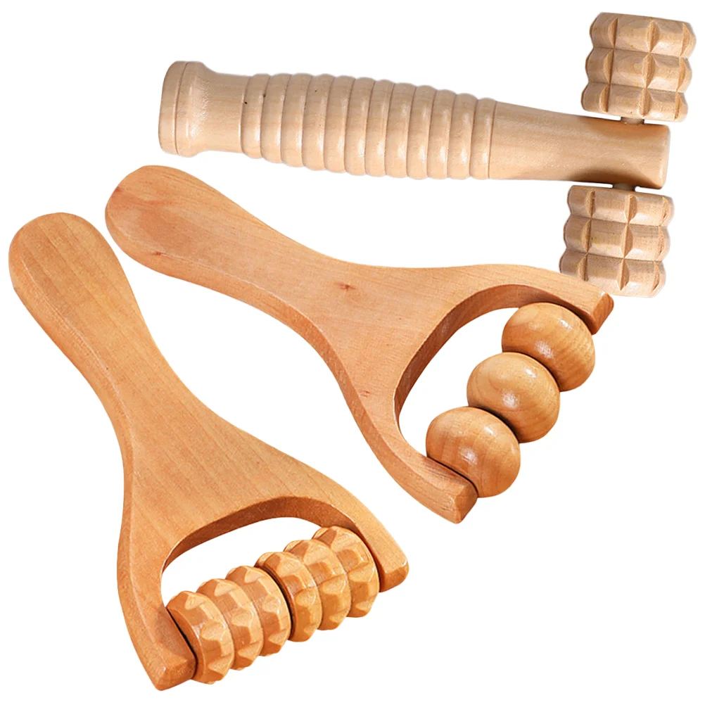 3бр Дървени инструменти за масаж Дървен валяк за обратно врат крак крак ръка масажор облекчение
