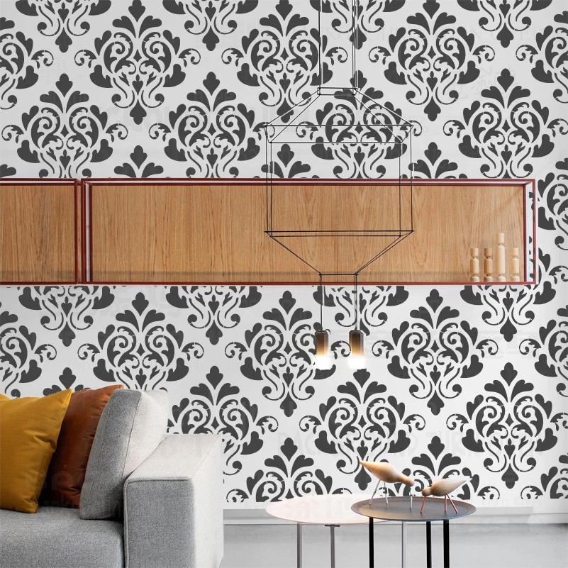 40см - 60см шаблон за стенен декор голяма врата на мебелната боя дамаска луксозен ретро реколта процъфтява рококо барок S027