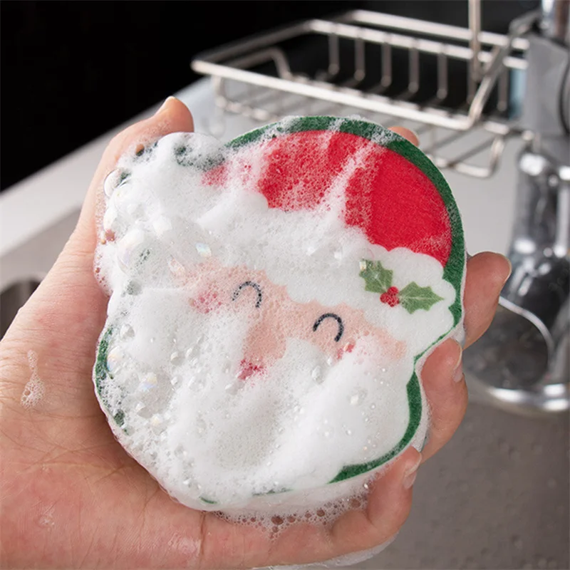 4PCS Коледна гъба карикатура гъба избършете миене на съдове четка за почистване многофункционална почистваща гъба без надраскване чиния скрубер