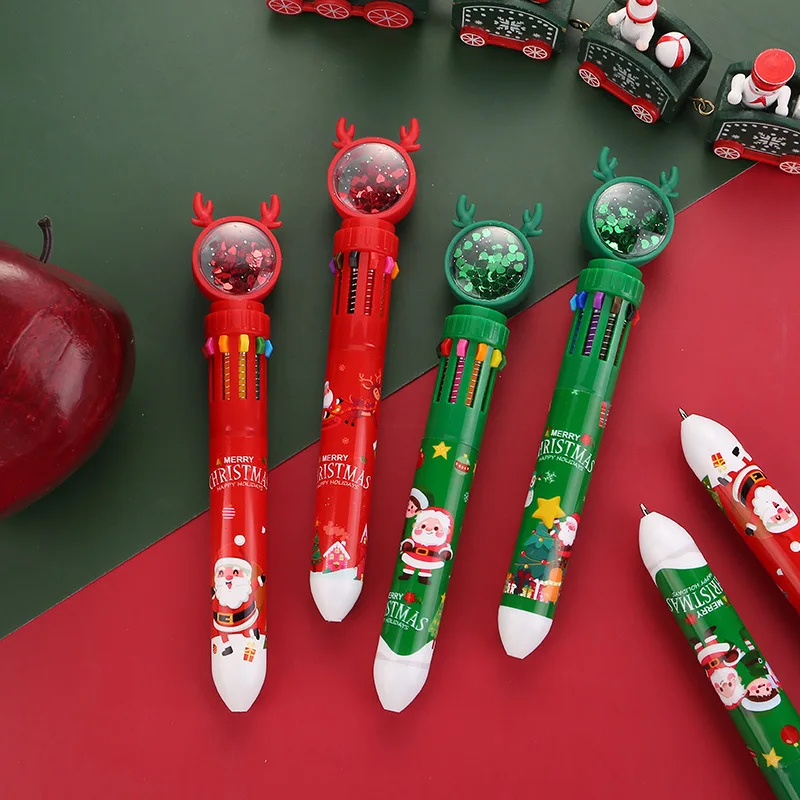 50pcs Коледа 10 цвята химикалка карикатура прибиращ ролер писалка подаръци училище офис консумативи