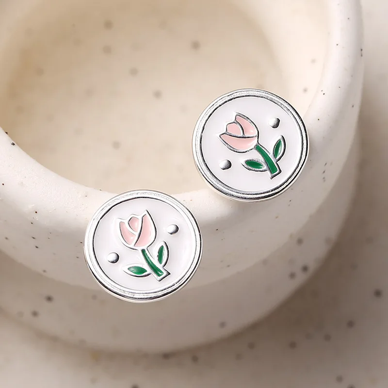 925 стерлинги сребро кръг цвете родословни обеци за жени пиърсинг елегантен високо качество фини бижута на едро безплатна доставка
