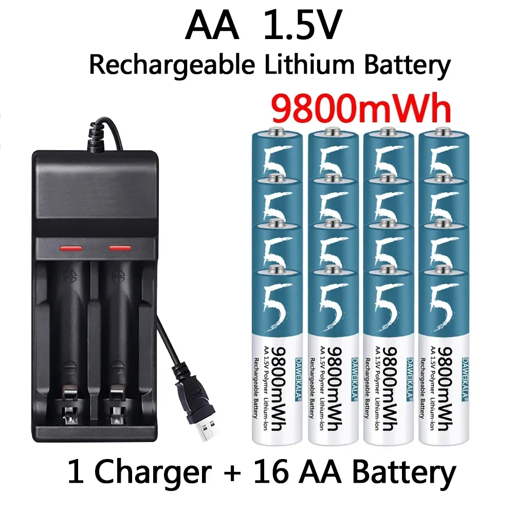 AA батерия 1.5V акумулаторна полимерна литиево-йонна батерия AA батерия за дистанционно управление вентилатор на мишката Електрическа играчка с USB зарядно устройство