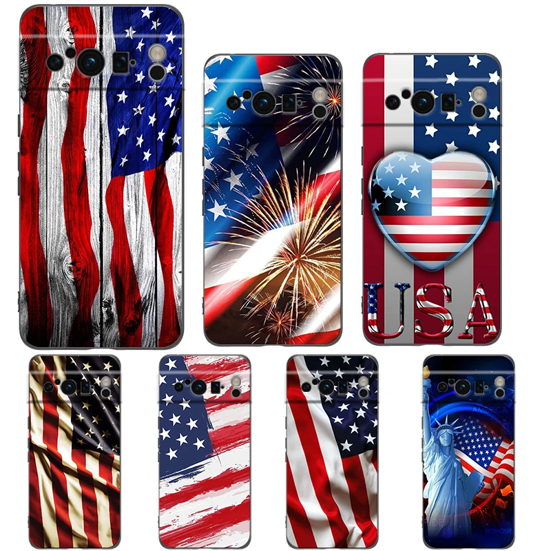 American United States Flag Калъф за телефон за Google Pixel 8 7 6 7A 6A Pro 5G удароустойчив силиконов мек 8 Pro 5G Shell Capas