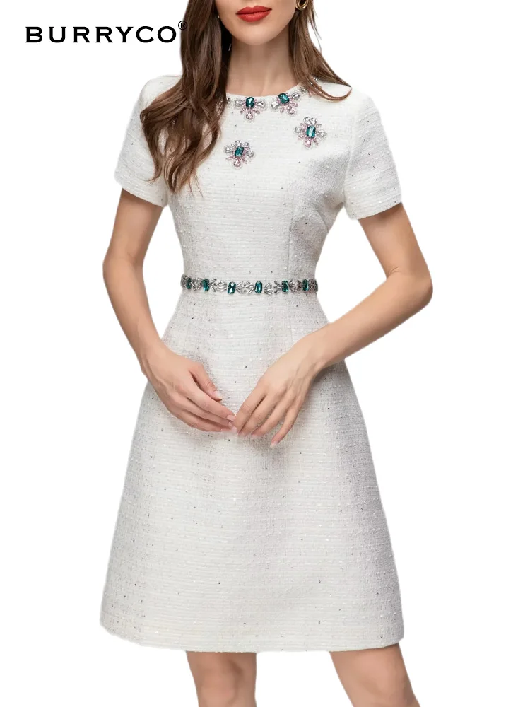 BURRYCO Есен 2023 Дамска нова тъкан ръчно изработена луксозна елегантна рокля с мъниста