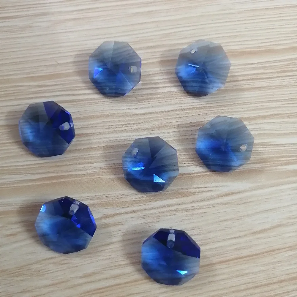 Camal 20pcs (една дупка) синьо 14mm кристал осмоъгълна хлабав топчета призми полилей лампа част сватба centerpiece висящи декорация