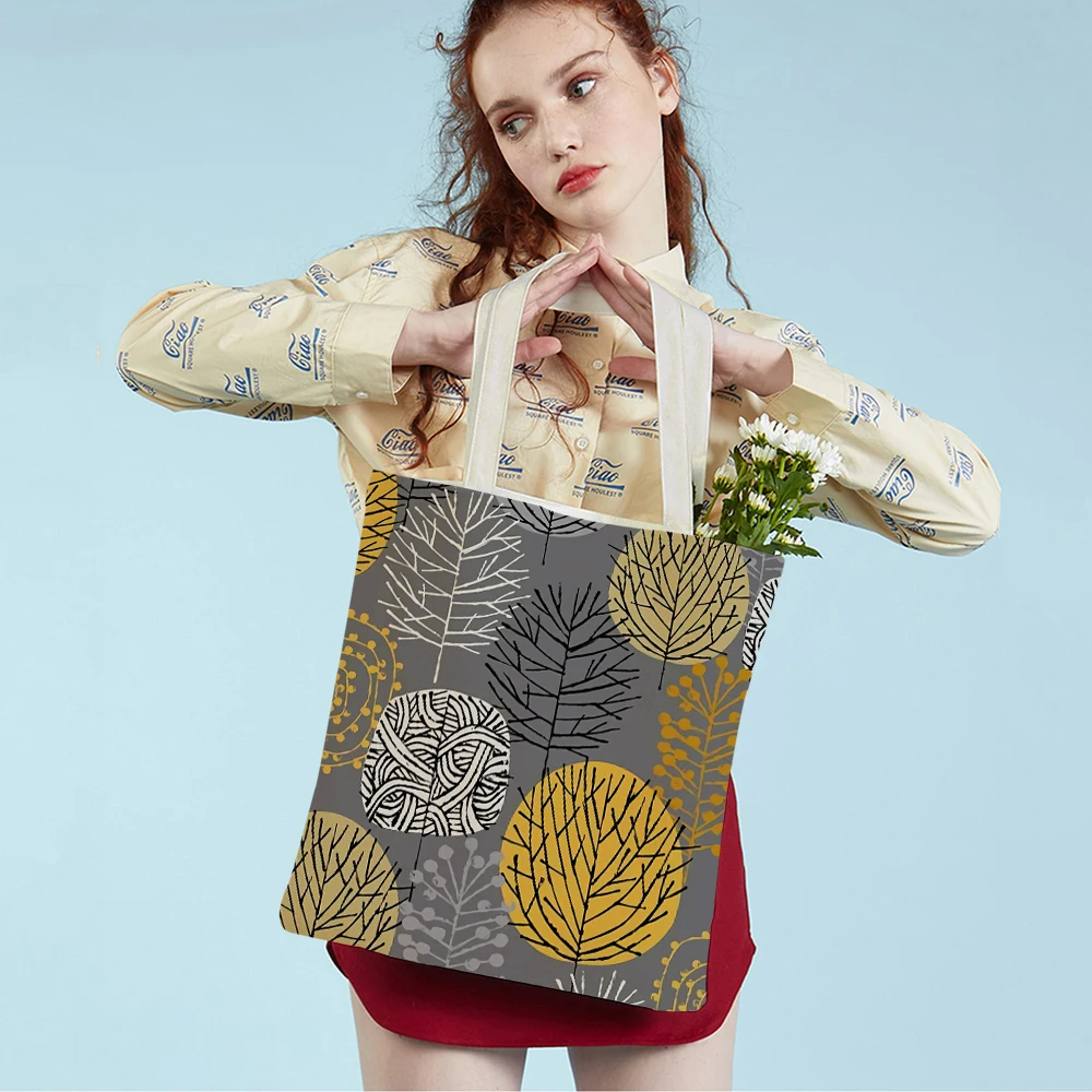 Casual геометрична арт чанта за жени растение дърво цвете платно студент пътуване мъкна дама пазарска чанта двете едностранно многократна употреба