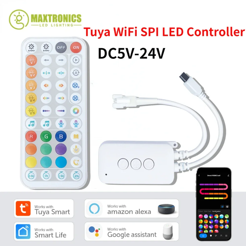 DC5V-24V Tuya WiFi SPI LED контролер с IR44 ключове Дистанционно Bluetooth музика Cntrol за WS2811 WS2812 FCOB RGB IC лента светлина