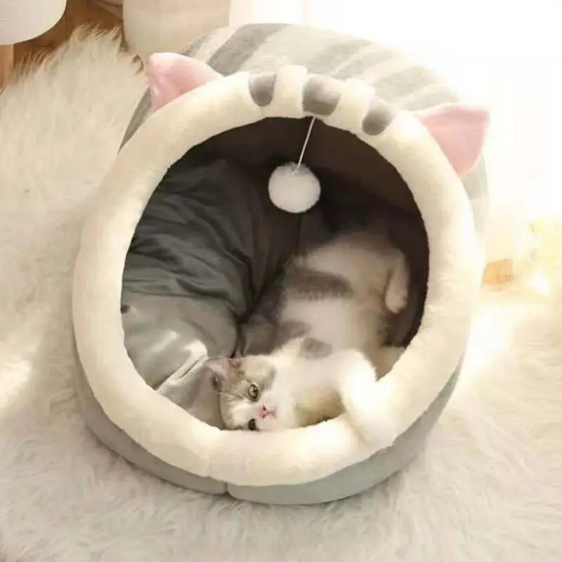 Deep Sleep Cat Bed Cartoon Pet Bed Сгъваема подвижна миеща се спалня за домашни любимци за малки кучешки мат чанта Пещера котки легло