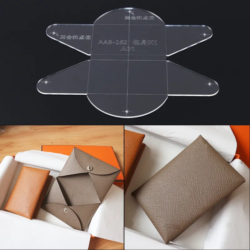 DIY кожена карта чанта монета чанта шиене модел ясно акрилни шаблон