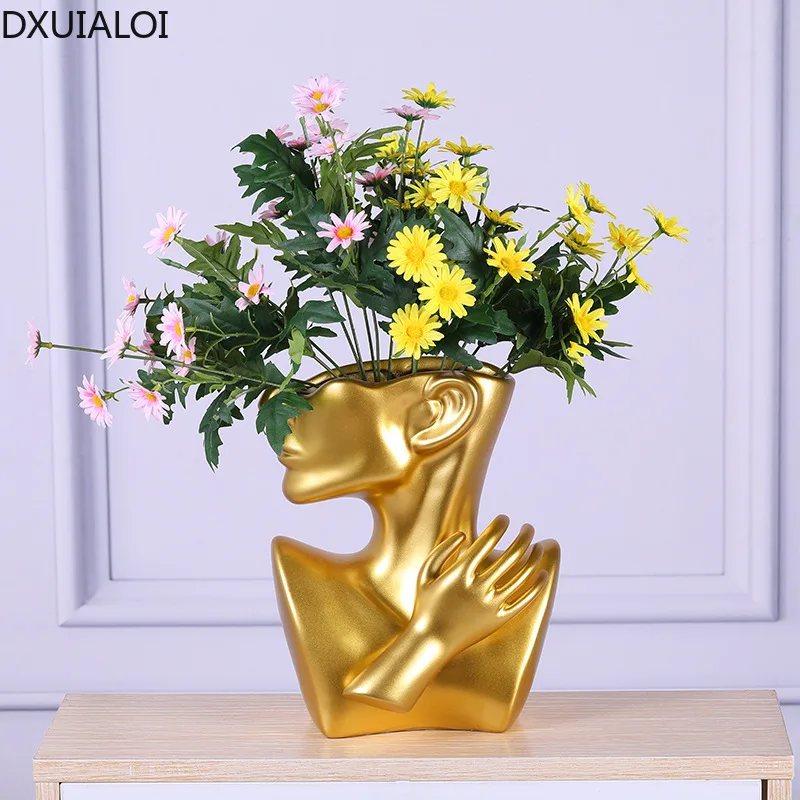 DXUIALOI Прост творчески характер изкуство ваза смола цвете подреждане занаяти хол ваза настолна декорация