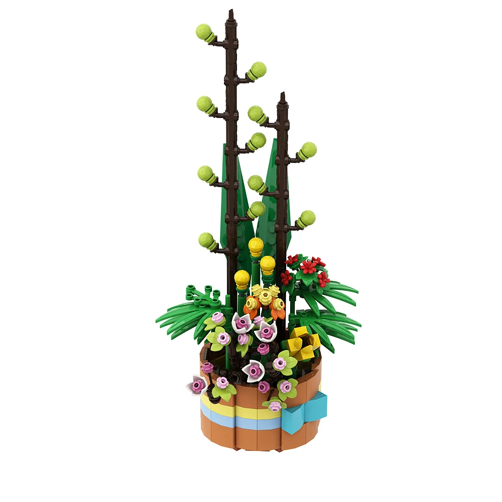 Gobricks MOC кошница с цветя DIY монтаж тухли Творчество Саксия Ботаническа кошница за цветя Модел градивен блок комплект играчки подаръци