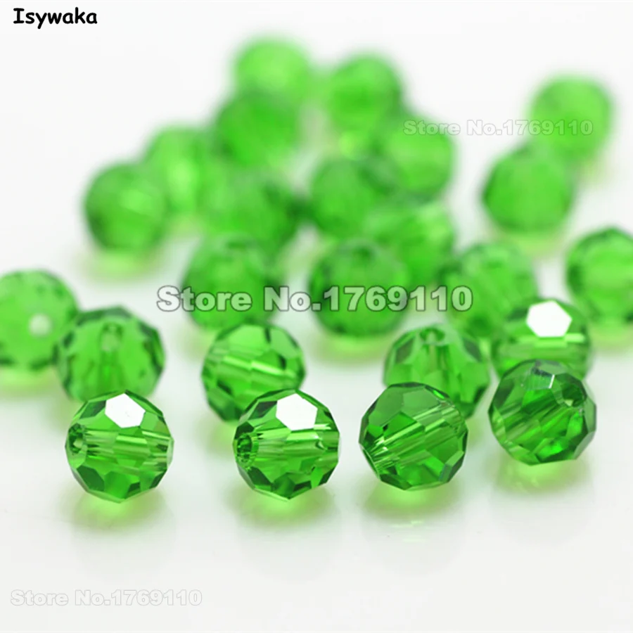 Isywaka 100pcs зелен цвят кръг 6mm фасетиран Австрия кристални мъниста чар стъклени мъниста хлабав дистанционер мъниста за DIY бижута вземане