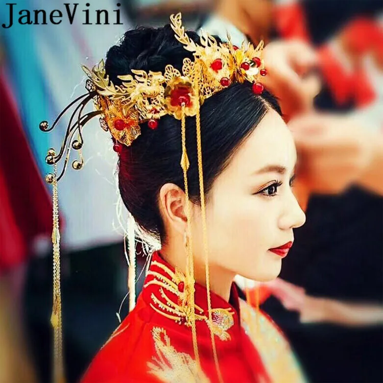 JaneVini реколта злато шлем китайски булчински щифтове за коса жени сватба коса аксесоари за булки коса принцеса корона нов