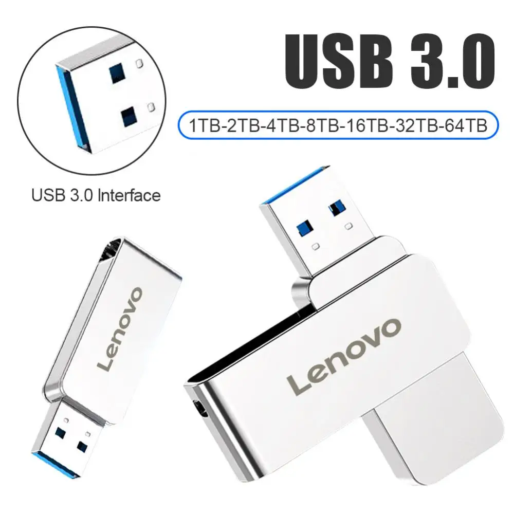 Lenovo USB 3.0 флаш устройство 64TB 32TB 2TB памет стик метален преносим флаш диск с висока скорост флаш стик Pendrive за PC лаптоп