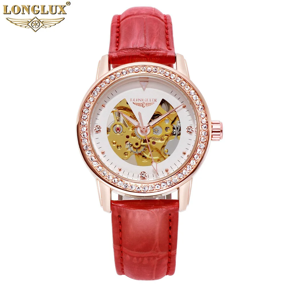 LONGLUX Луксозни дамски механични автоматични часовници Диамантен скелет жени ръчен часовник водоустойчива жена случаен часовник Reloj Mujer
