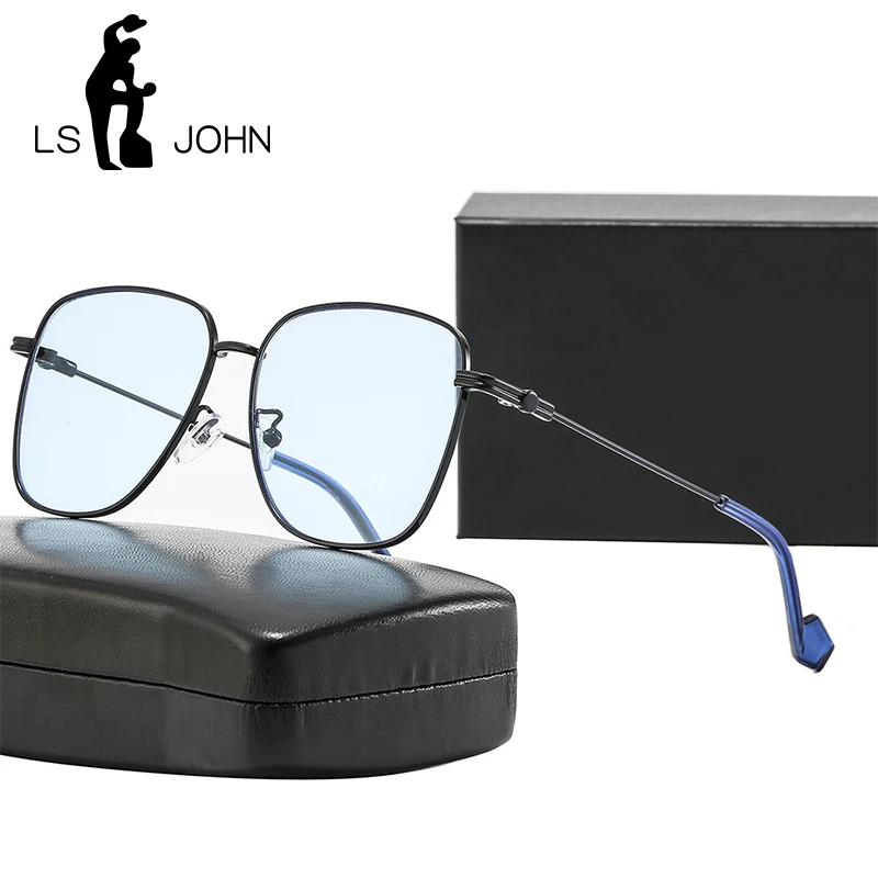 LS JOHN Извънгабаритни квадратни слънчеви очила Жени Дизайнер на луксозна марка Корейски UV400 слънчеви очила Мъже Пазаруване Шофьорски нюанси с калъф