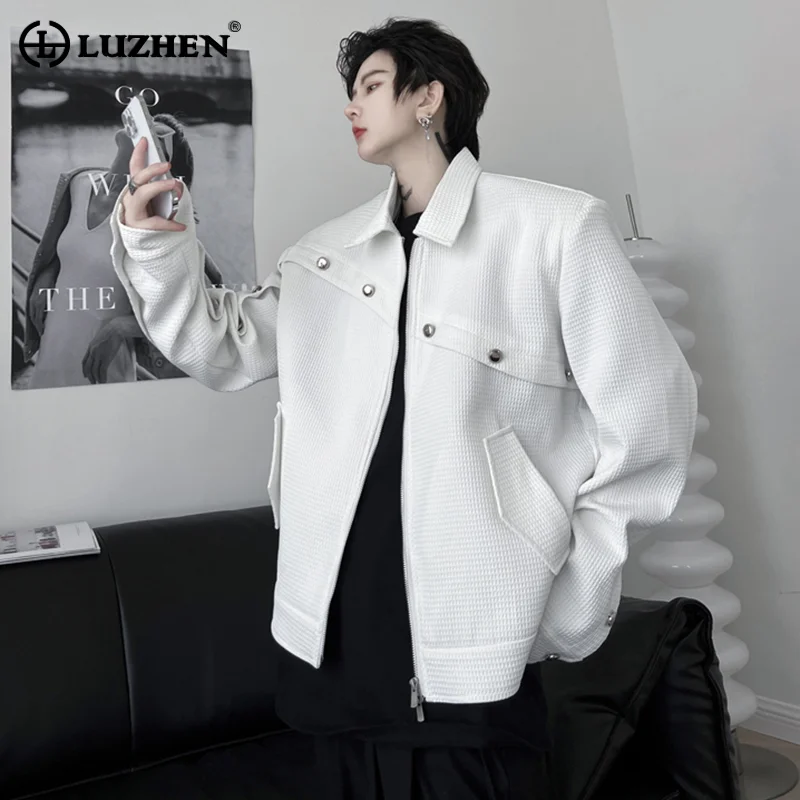 LUZHEN корейски стил мъжки якета есен нов плътен цвят бутон декорация улични връхни дрехи ниша дизайн мъжки случайни палто A8391e
