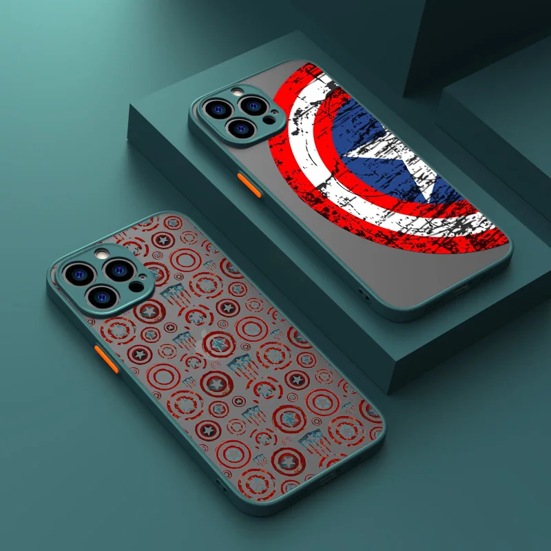 Marvel Captain America Shield за Apple iPhone 14 13 12 11 XS Mini Pro Max 8 7 6S 6 XR X Plus Матирано полупрозрачно калъфче за телефон