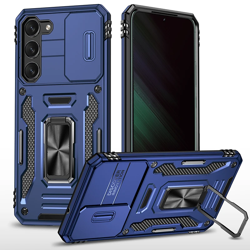Navy Blue удароустойчив калъф за Samsung A23 A32 A33 A42 A52 A53 A73 A71 A72 A82 A14 M42 Метален пръстен телефон капак