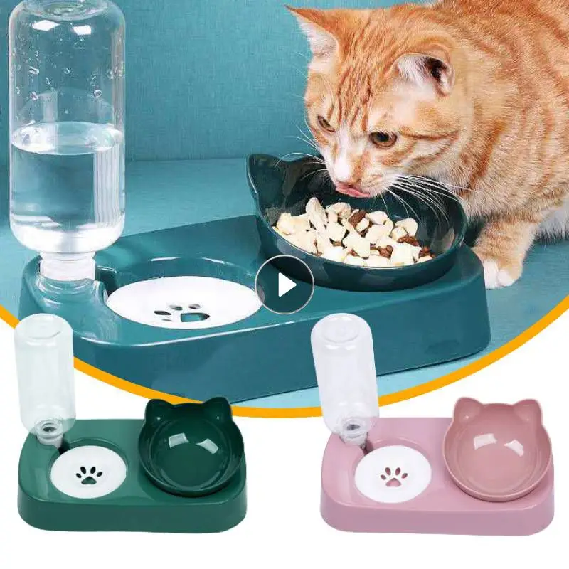 Pet Cat Dog Bowl Автоматично захранващо устройство Купа за котешка храна с вода Купа за фонтан Пиене Повдигната стойка Купа за чинии Котешка храна Купа за вода