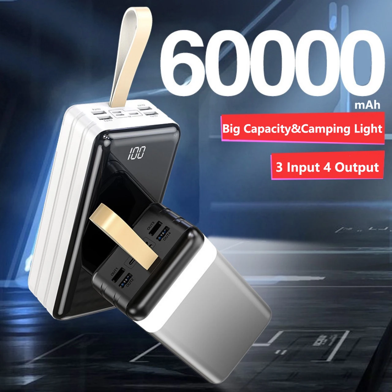 Power Bank 60000mAh Преносимо бързо зареждане Poverbank Мобилен телефон Външно зарядно устройство за батерии Powerbank 60000 за Xiaomi Mi iPhone