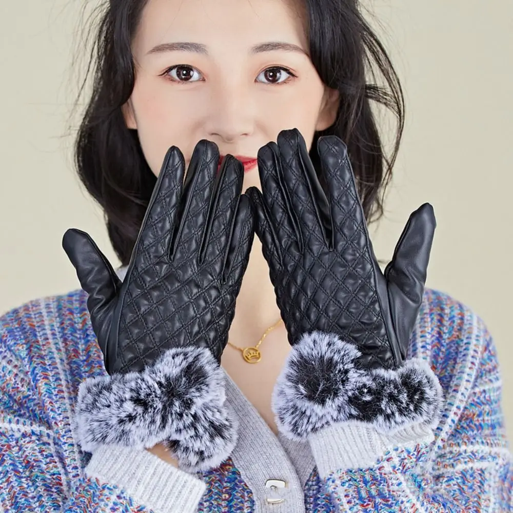 PU кожа изкуствена кожа ръкавици аксесоари Ветроупорен водоустойчив плюс кадифе черен лилаво червен сензорен екран ръкавици жени