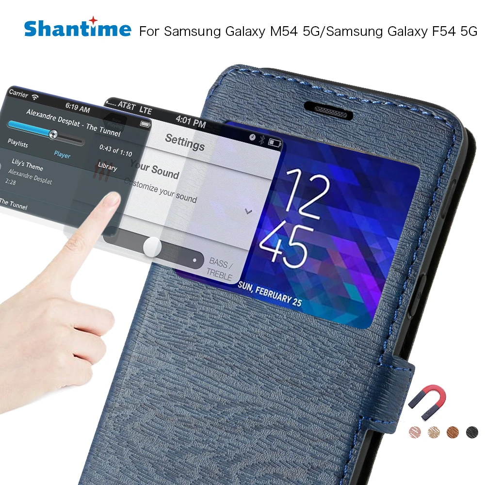 PU телефон случай за Samsung Galaxy M54 5G флип случай за Samsung Galaxy F54 5G изглед прозорец книга случай мек TPU силиконов заден капак