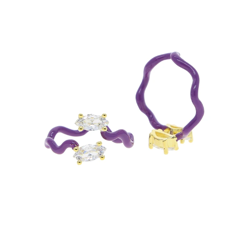 Purple Enamel Erose Отворени пръстени Геометрична маркиза CZ Регулируем пръстен за дамски модни бижута Anillos