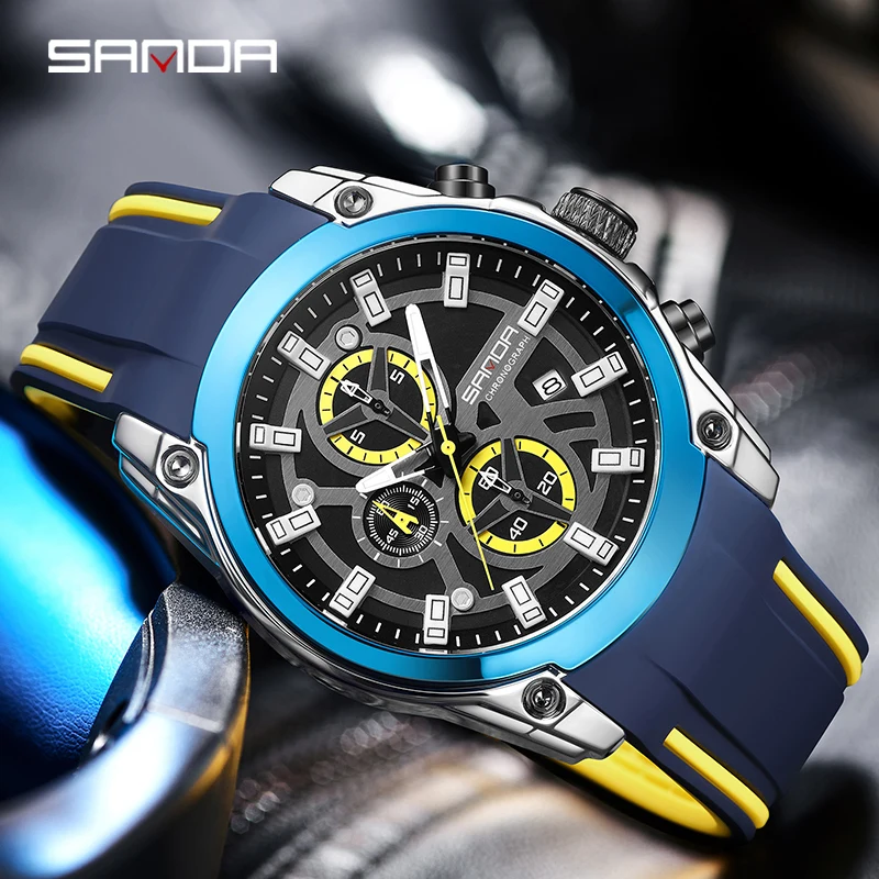 SANDA 5307 Бизнес мода мъжки часовник Топ марка луксозна кварцова спортна ръчна часовник дата хронограф 30M водоустойчив светлинен часовник