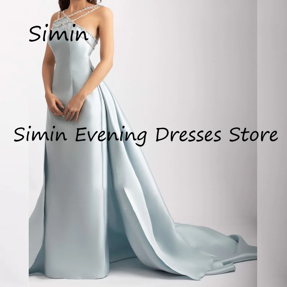 Simin Satin Straight Strapless Sequins Ruffle Luxury Prom рокля Дължина до пода Вечер Елегантни красиви парти рокли за жени 2023