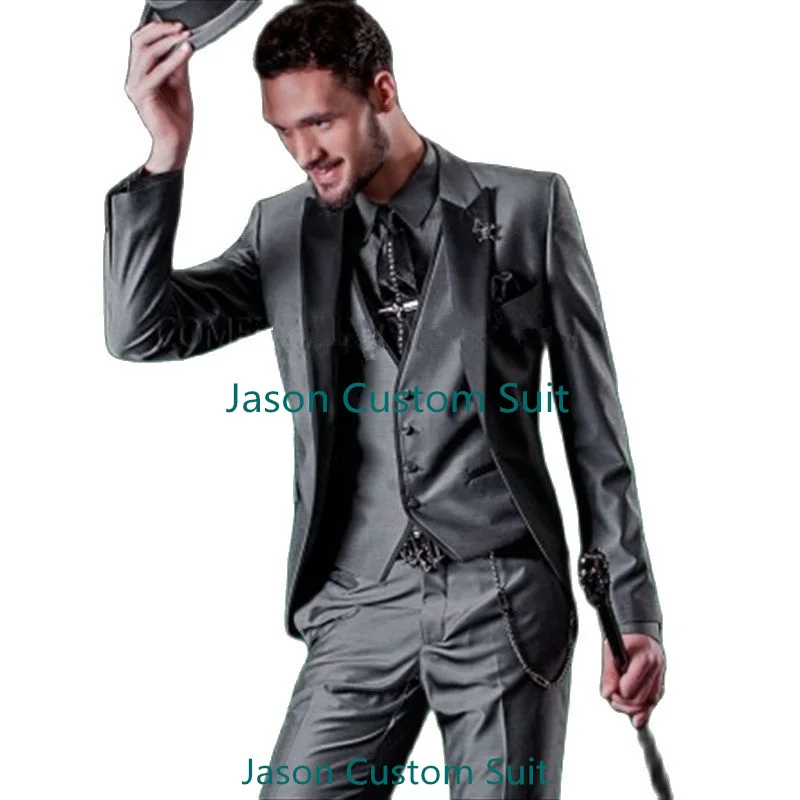Tailor Made Men Suits Slim Fit Groom Prom Tuxedo 3 Piece Male Jacket + Pant + Vest Gentlemen Wedding Suits(Jason Custom Suit Store)