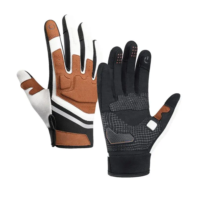 Touchscreen мотоциклетни ръкавици за мъже зимни термични ръкавици пълен пръст Biker колоездене с противоплъзгащи отразяващи кожени ръкавици