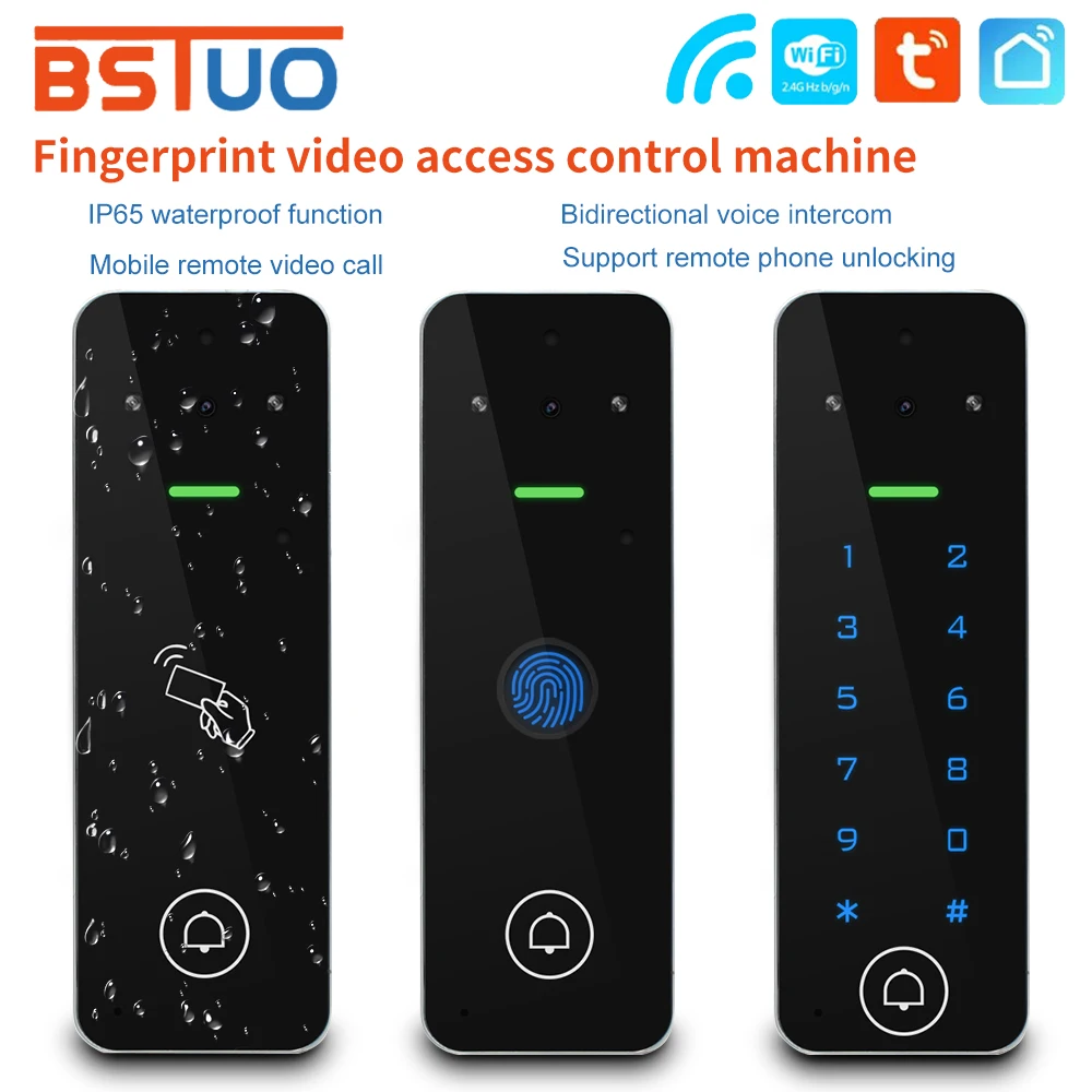 Tuya APP WIFI Smart Video Doorbell Intercom Access Control Keypad Fingerprint RFID Reader Remote Open by Mobile Phone for Villa