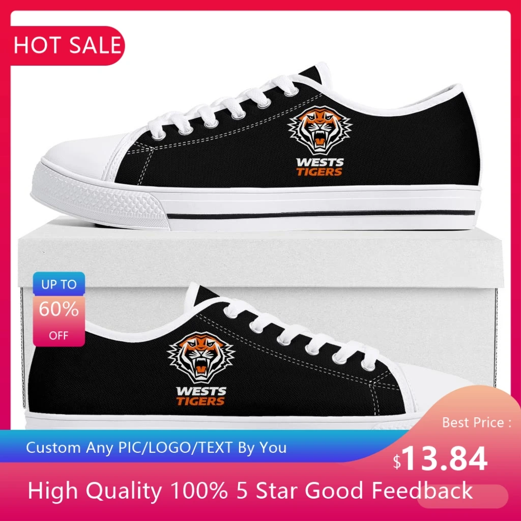 Wests Tigers Australian Rugby Low Top Sneakers Mens Womens Teenager Canvas High Quality Sneaker Casual Custom Made Shoes DIY