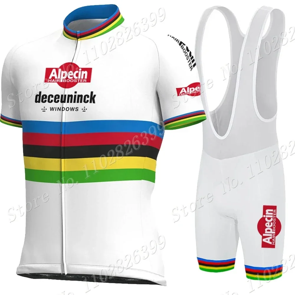 White Alpecin Fenix Deceuninck 2023 Световен шампион по колоездене Комплект колоездачни фланелки Облекло с къс ръкав Ризи за шосейни велосипеди Костюм MTB Wear