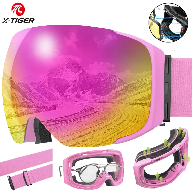 X-TIGER Очила за ски Очила за сняг Анти-мъгла Голяма ски маска Очила Каране на ски на открито Спорт Аксесоари за сноуборд