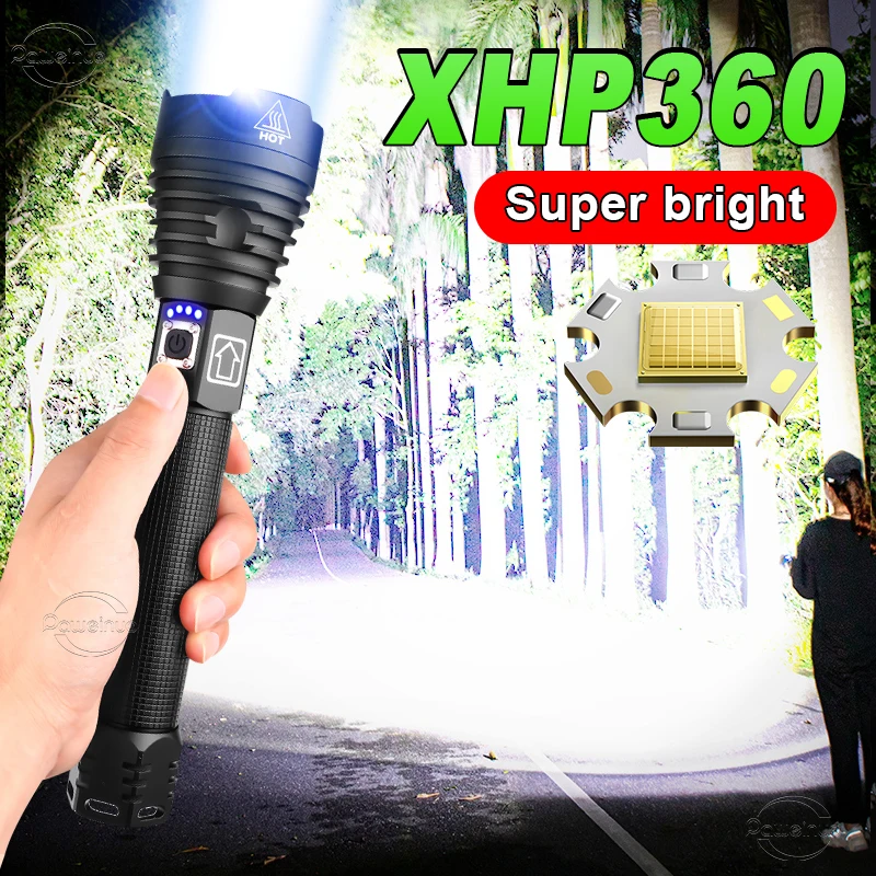 XHP360 Най-мощно LED фенерче 18650 26650 USB факел USB мощен тактически мащабируем ловен фенер водоустойчива ръчна лампа